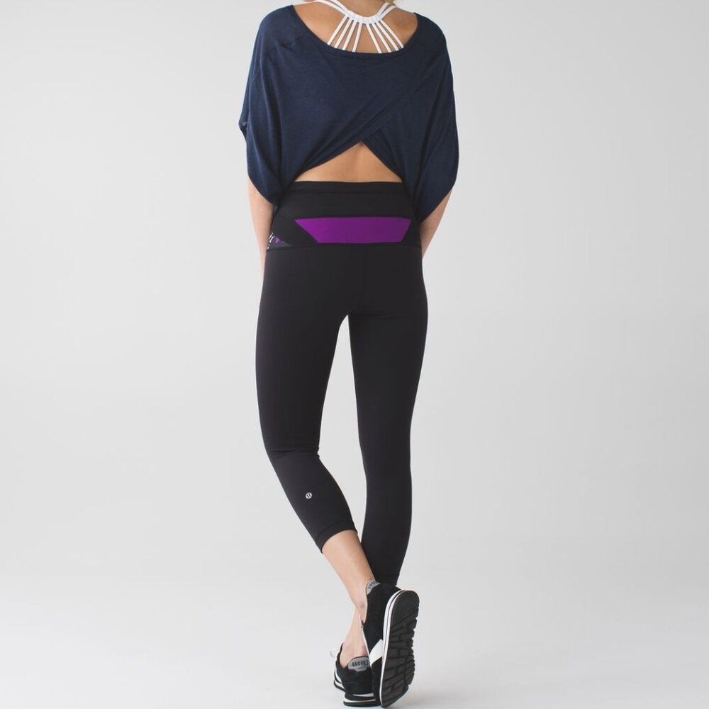 Lululemon Wunder Under Luon Crop Black Shadow Wrap Multi Tender Violet Yoga